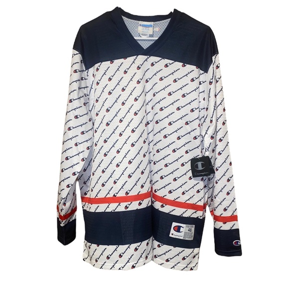 Champion Men's Hockey Jersey Size XL Blue Red Game Day Sports Fan Shirt - Picture 2 of 11